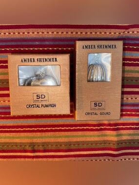 Amber Shimmer Crystal Pumpkin & Crystal Gourd-  2  decor pumpkins